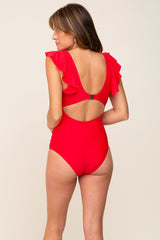 Red Cutout Flutter One Piece Swimsuit