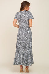 Black Floral Short Sleeve Wrap Maxi Dress