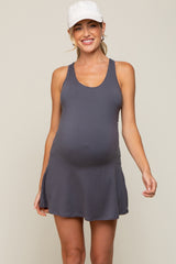 Grey Tennis Racerback Maternity Romper Dress
