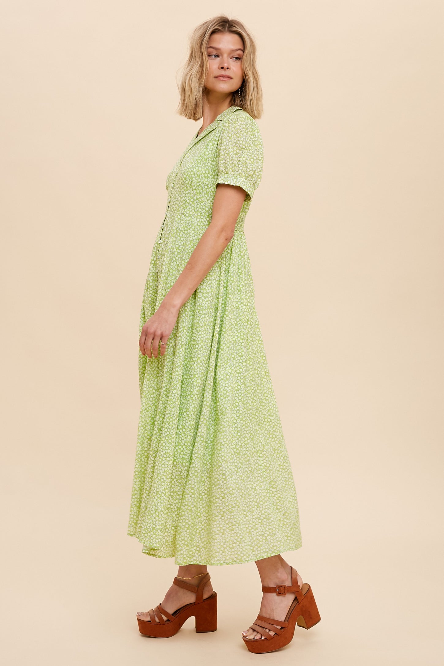Lime Collared Button Down Midi Dress