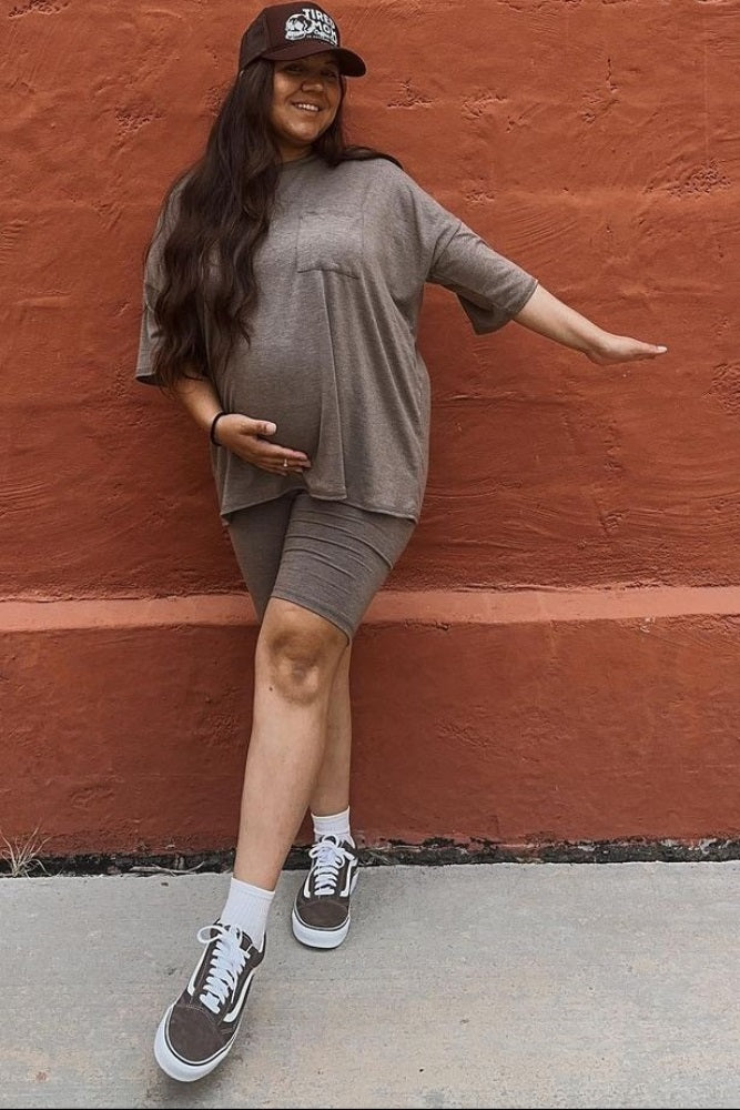 Mocha Biker Short Maternity Sleep Set
