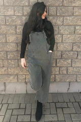 Black Front Pocket Cropped Overall