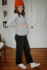 Black Front Pocket Cropped Maternity Overall