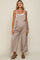 Taupe Front Pocket Pleated Linen Maternity Overall