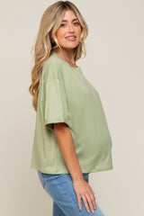Light Green Basic Rolled Short Sleeve Maternity T-Shirt