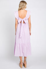 Lavender Floral Embroidered Tie Back Midi Dress
