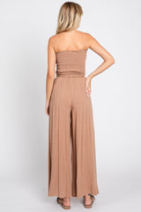 Mocha Front Tie Crop Top and Pant Set