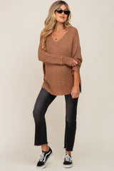 Mocha Chunky Knit Side Slit Maternity Sweater