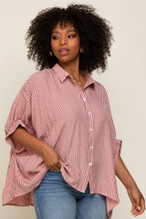 Red Striped Dolman Button Down Top