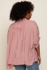 Red Striped Dolman Button Down Top