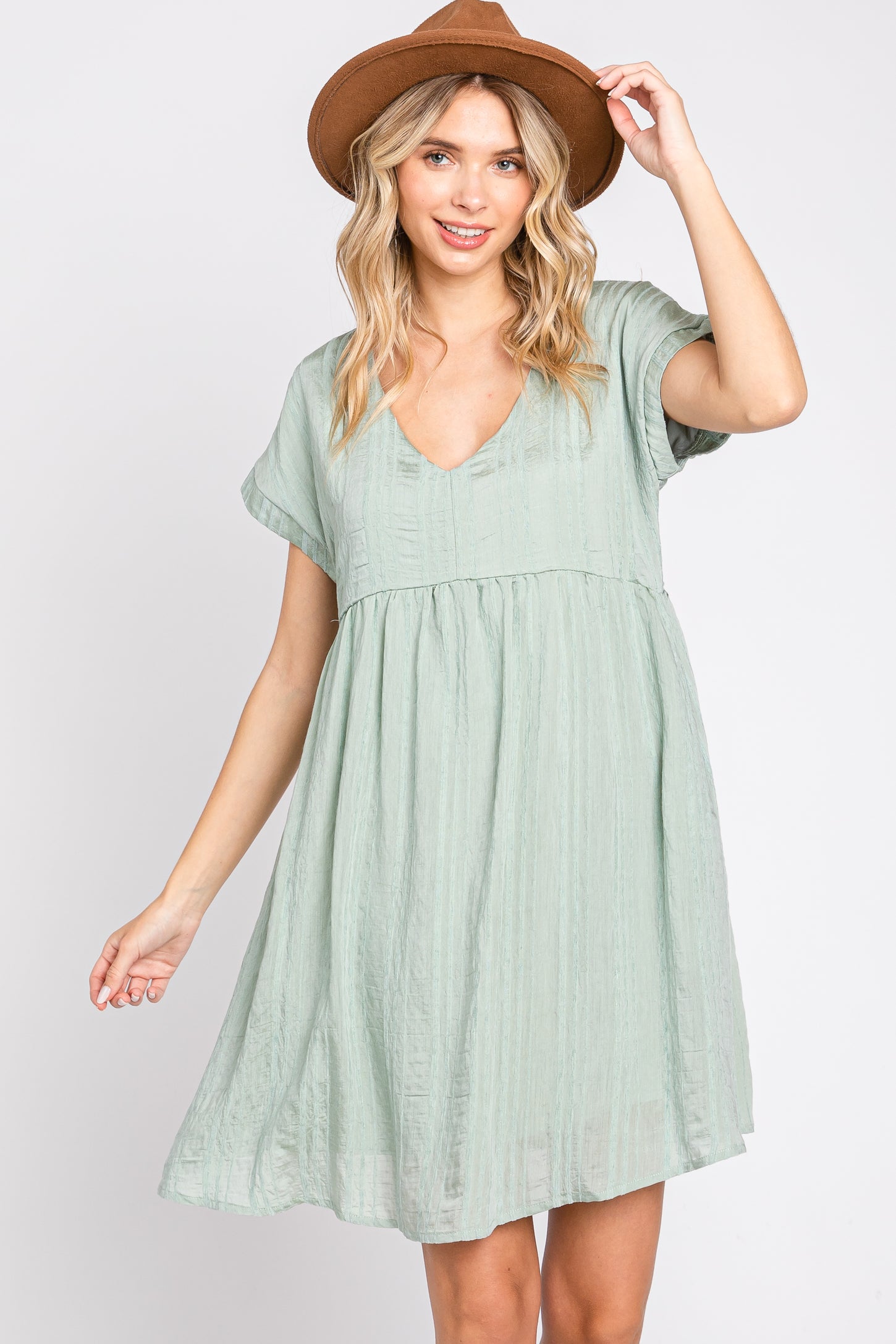 Mint Striped Pocketed Maternity Dress
