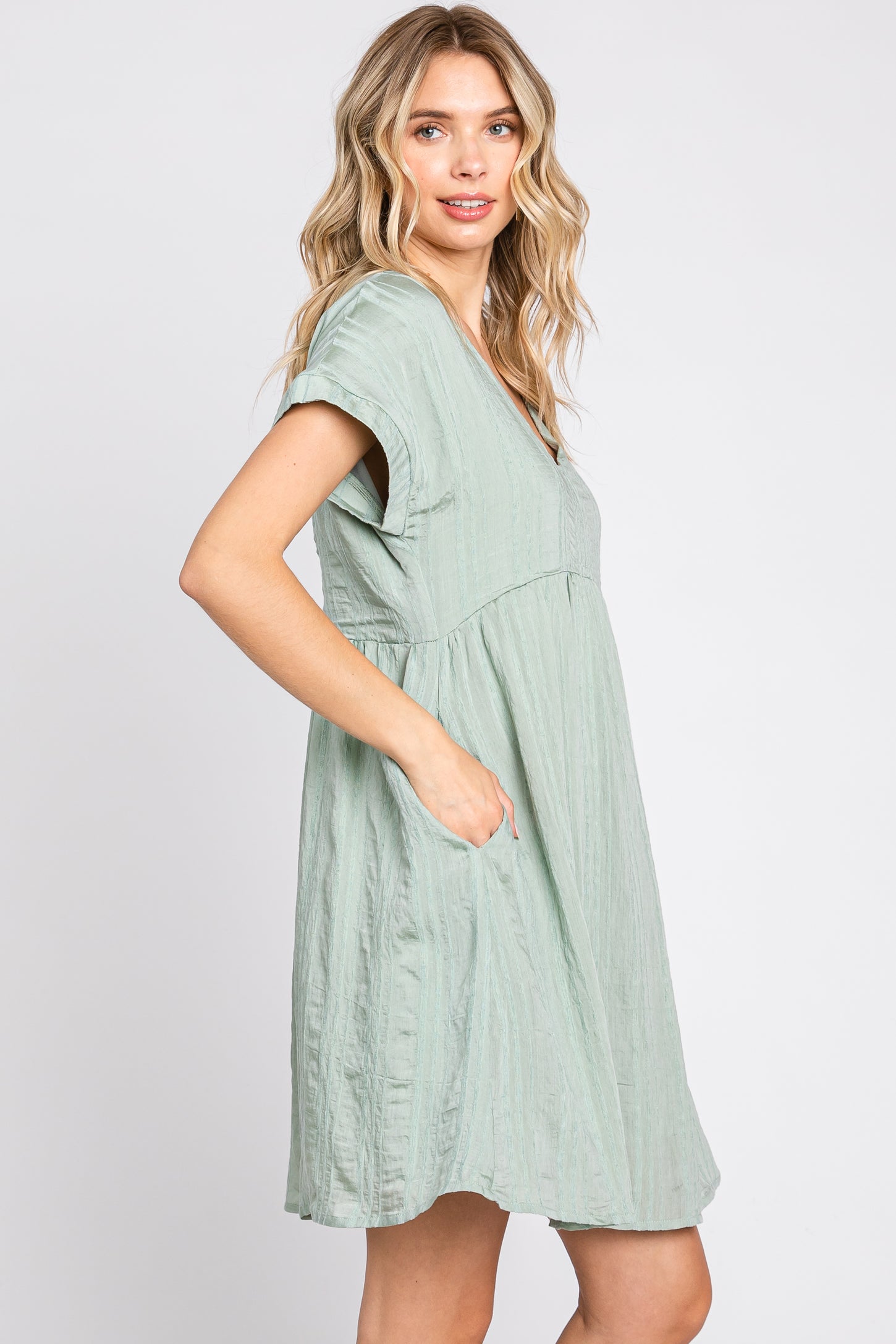 Mint Striped Pocketed Dress