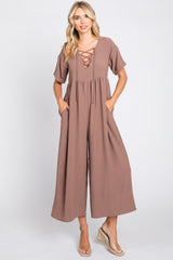 Mocha Crisscross Wide Leg Maternity Jumpsuit