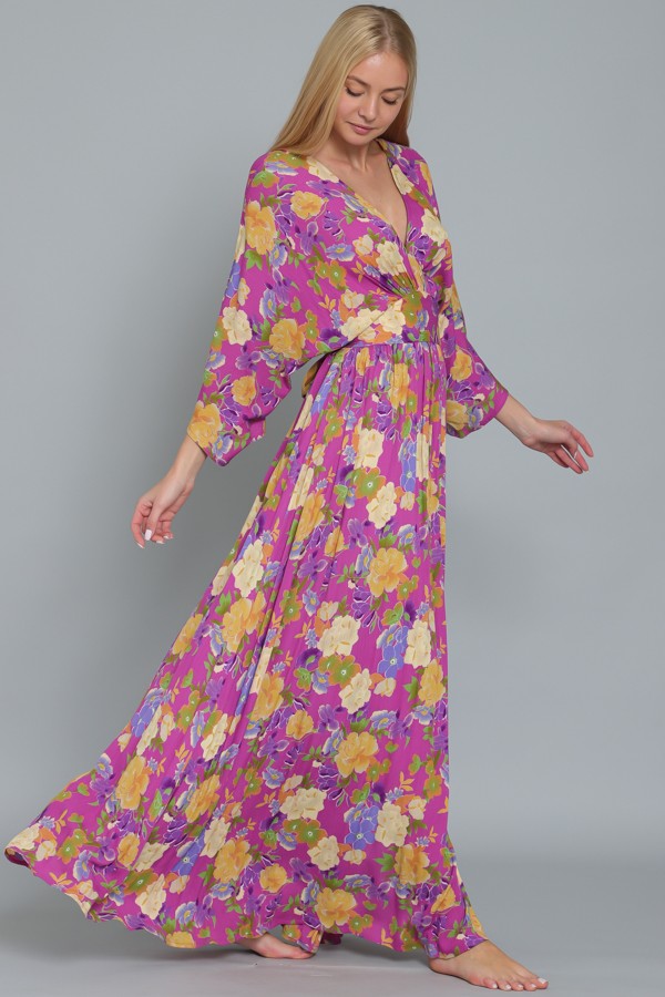 Pink Tie Back Waisted Maxi Dress