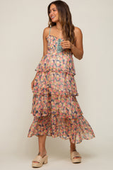 Navy Floral Sleeveless Tiered Maternity Maxi Dress
