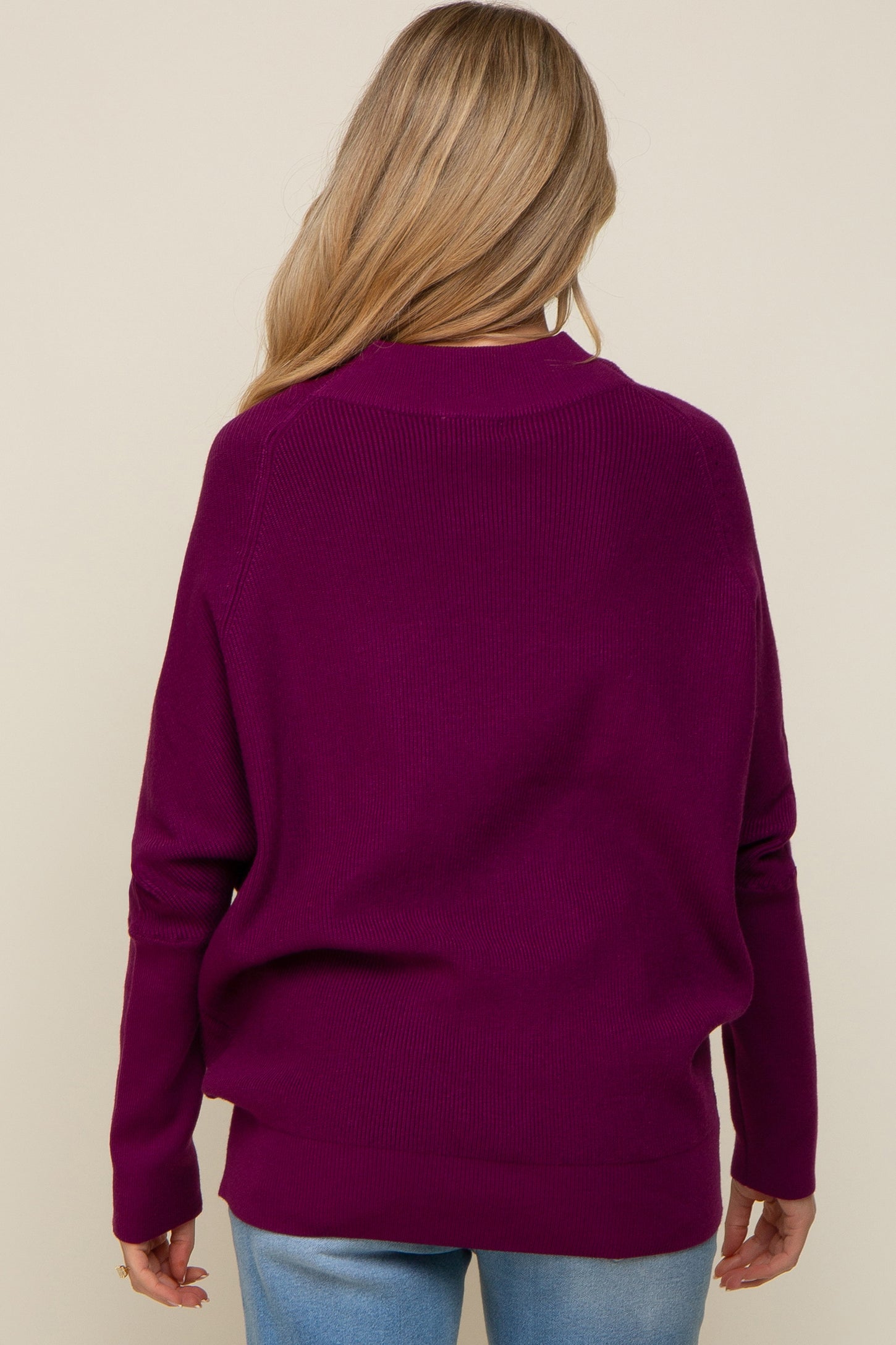 Plum Funnel Neck Dolman Sleeve Maternity Sweater