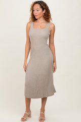 Beige Sweater Knit A-Line Midi Dress