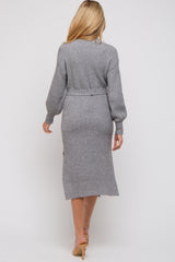 Heather Grey Side Slit Maternity Sweater Midi Dress