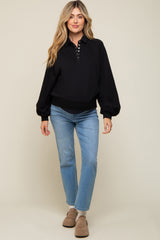 Black Collared Button Maternity Pullover
