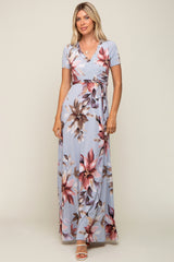 Light Blue Floral Maternity Wrap Dress