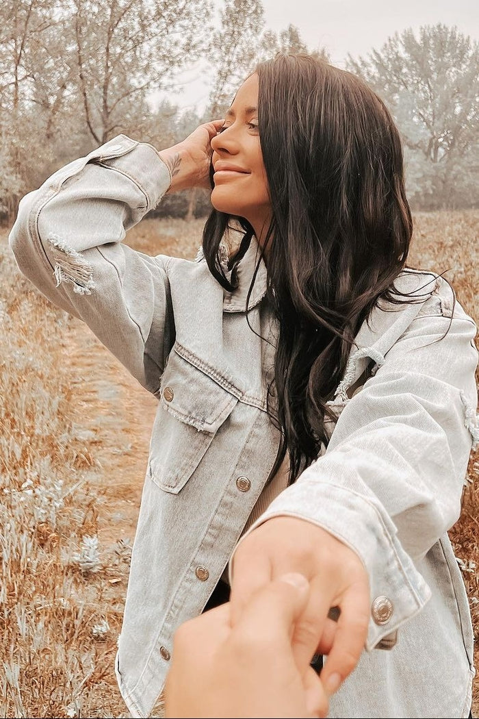 Light Blue Front Pocket Denim Shacket