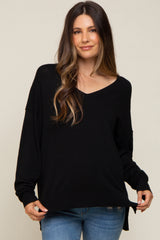 Black Knit V-Neck Long Sleeve Maternity Top
