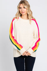 Ivory Multicolor Striped Sleeve Sweater