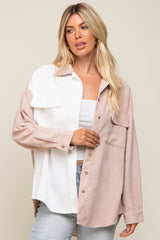 Beige Color blocked Courdoroy Button Down Top