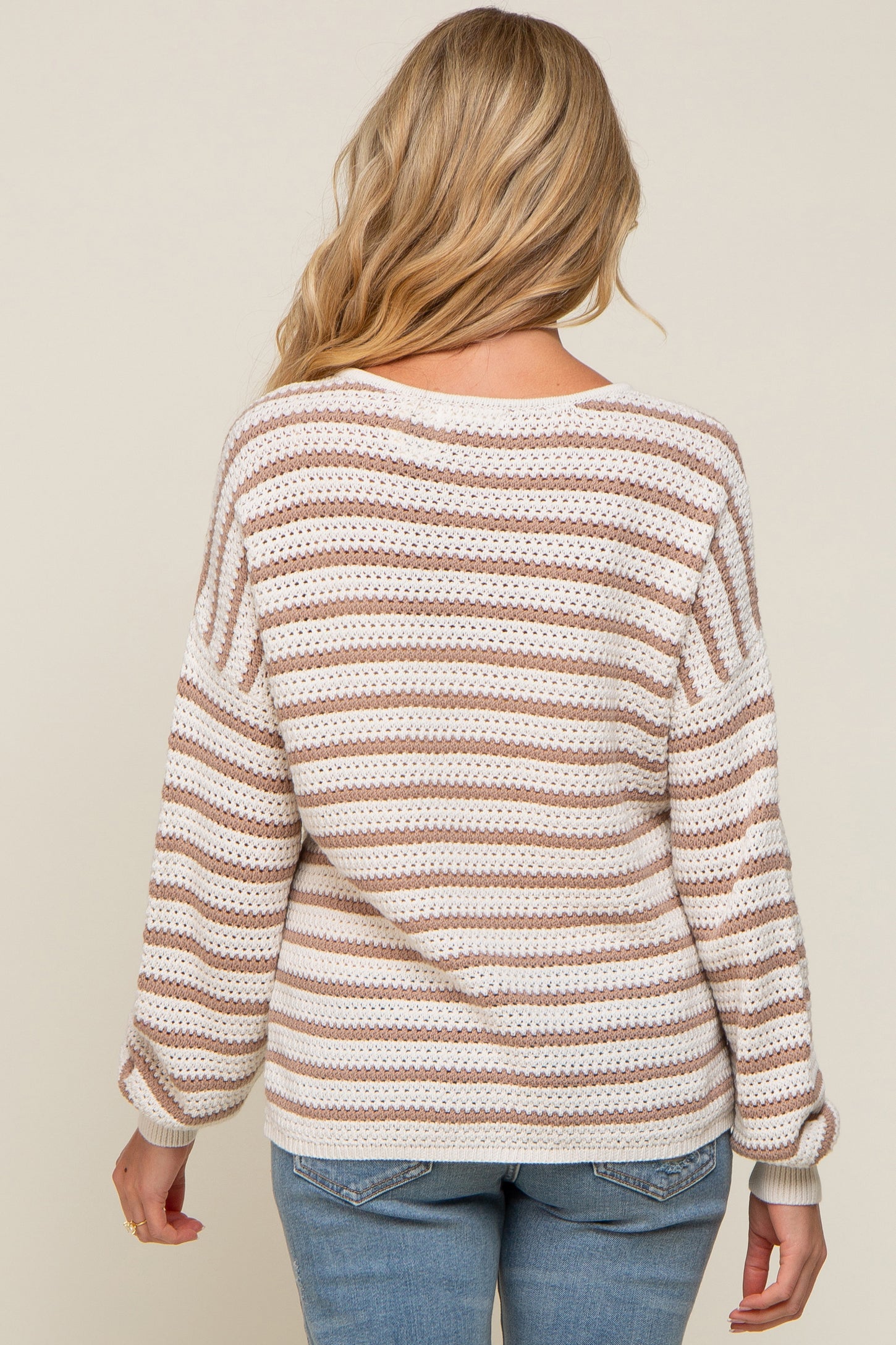 Taupe Striped Maternity Sweater