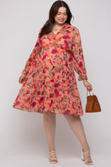 Mauve Floral Ruffle V-Neck Maternity Plus Dress
