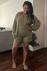 Olive Button Up Sweater Romper