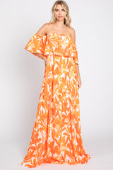 Orange Floral Off Shoulder Flounce Maxi Dress