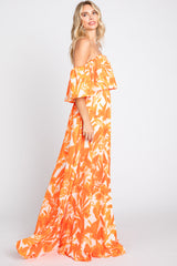 Orange Floral Off Shoulder Flounce Maxi Dress