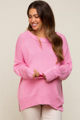 Pink Exposed Seam Side Slit Maternity Sweater