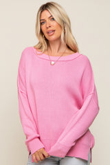 Pink Exposed Seam Side Slit Maternity Sweater