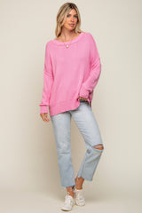Pink Exposed Seam Side Slit Sweater