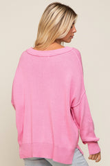 Pink Exposed Seam Side Slit Sweater