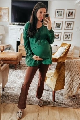 Forest Green Lightweight Button Front Maternity Tunic Top