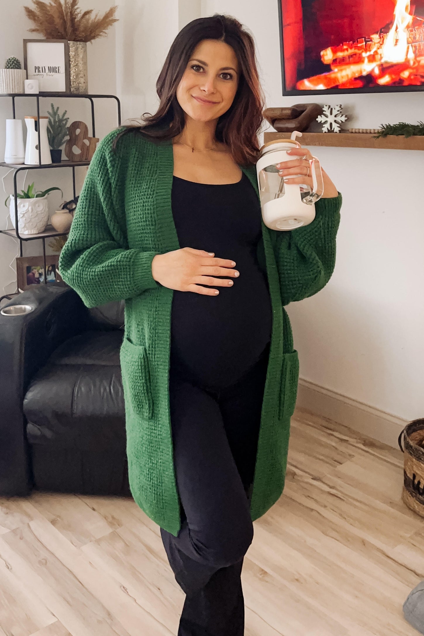 Forest Green Chunky Waffle Knit Maternity Cardigan