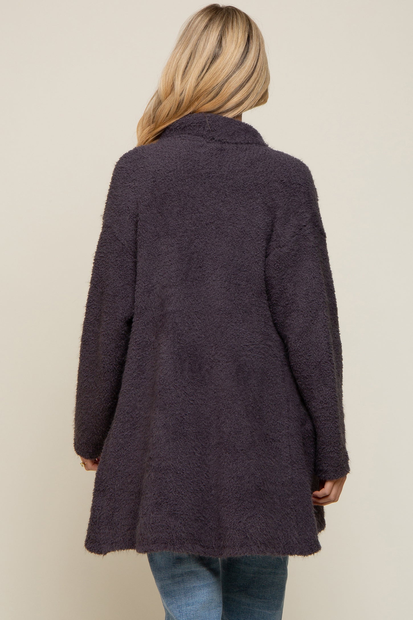 Charcoal Fuzzy Knit Draped Maternity Cardigan