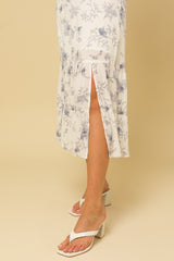 White Floral Sleeveless Back Smocking Slit Maxi Dress
