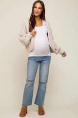 Beige Cropped Chunky Open Knit Maternity Cardigan