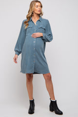 Navy Vintage Wash Maternity Shirt Dress