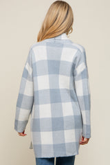 Light Blue Plaid Shawl Maternity Cardigan