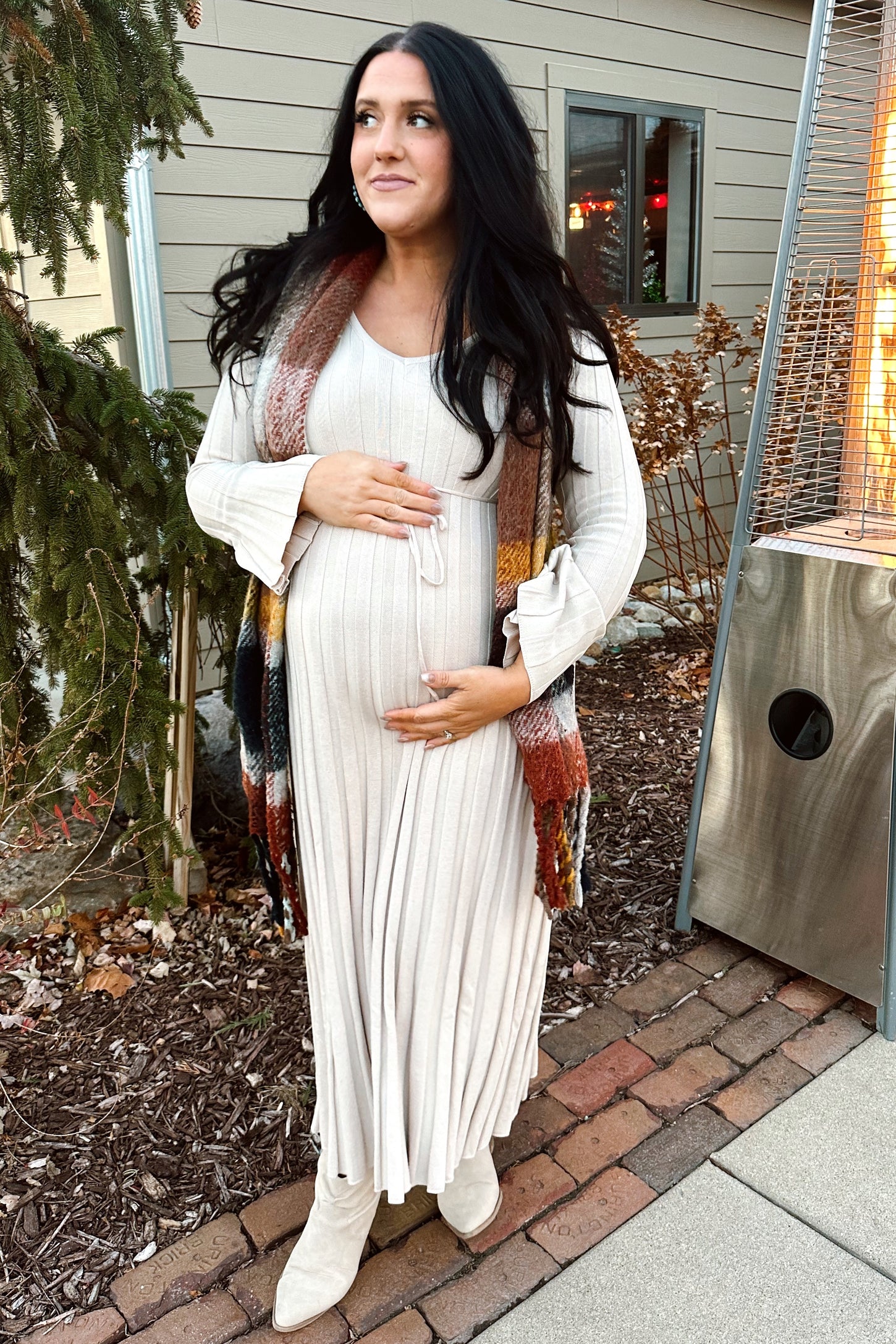 Taupe Ribbed Maternity Knit Maxi Dress