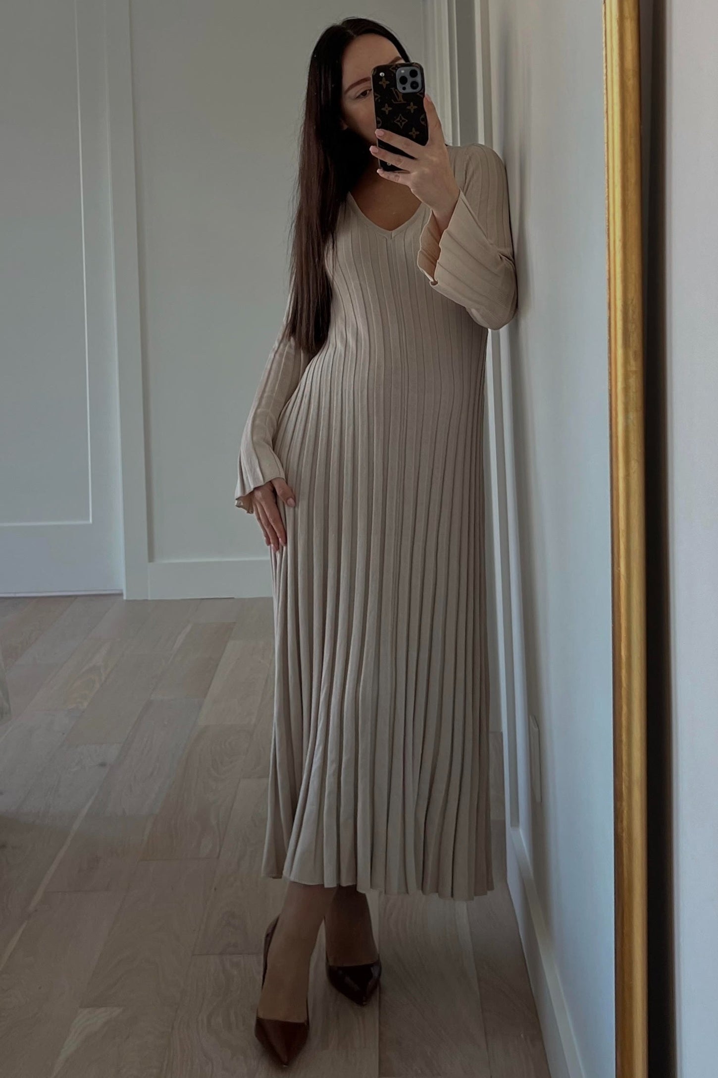 Taupe Ribbed Knit Maxi Dress