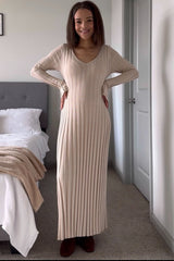Taupe Ribbed Knit Maxi Dress