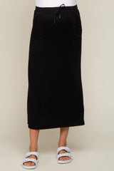 Black Fleece Drawstring Maternity Maxi Skirt