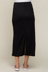Black Fleece Drawstring Maternity Maxi Skirt