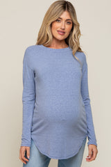 Blue Long Sleeve Curved Hem Maternity Top